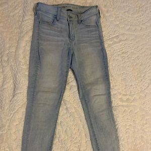 Stone washed blue jeans